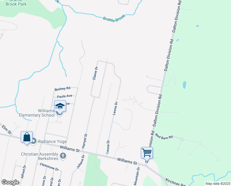 map of restaurants, bars, coffee shops, grocery stores, and more near 105 Leona Drive in Pittsfield