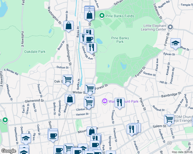 map of restaurants, bars, coffee shops, grocery stores, and more near 929 Main Street in Malden