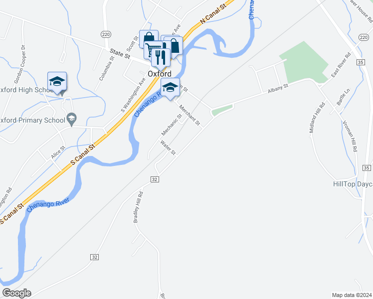 map of restaurants, bars, coffee shops, grocery stores, and more near 23 Greene Street in Oxford