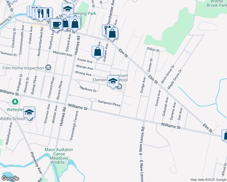 map of restaurants, bars, coffee shops, grocery stores, and more near 84 Egremont Avenue in Pittsfield