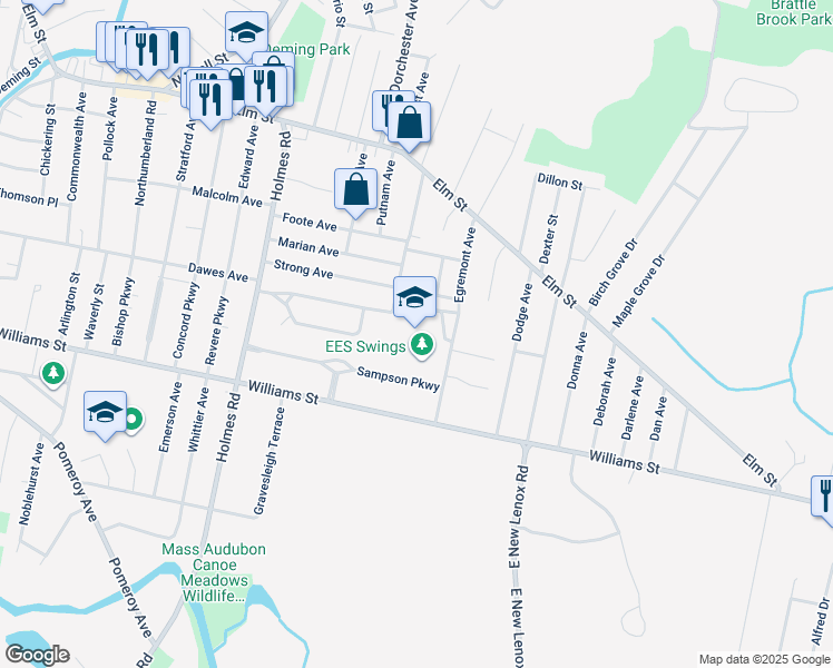 map of restaurants, bars, coffee shops, grocery stores, and more near 84 Egremont Avenue in Pittsfield