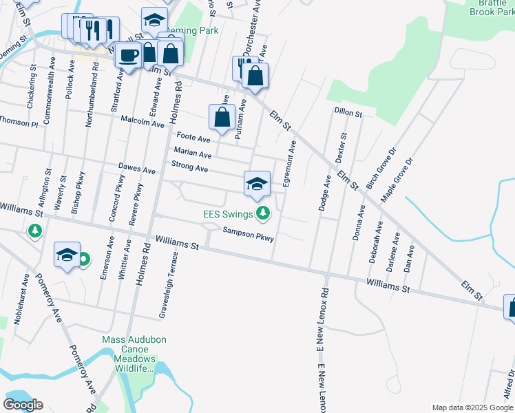 map of restaurants, bars, coffee shops, grocery stores, and more near 126 Strong Avenue in Pittsfield