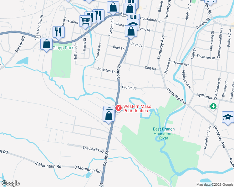 map of restaurants, bars, coffee shops, grocery stores, and more near in Pittsfield