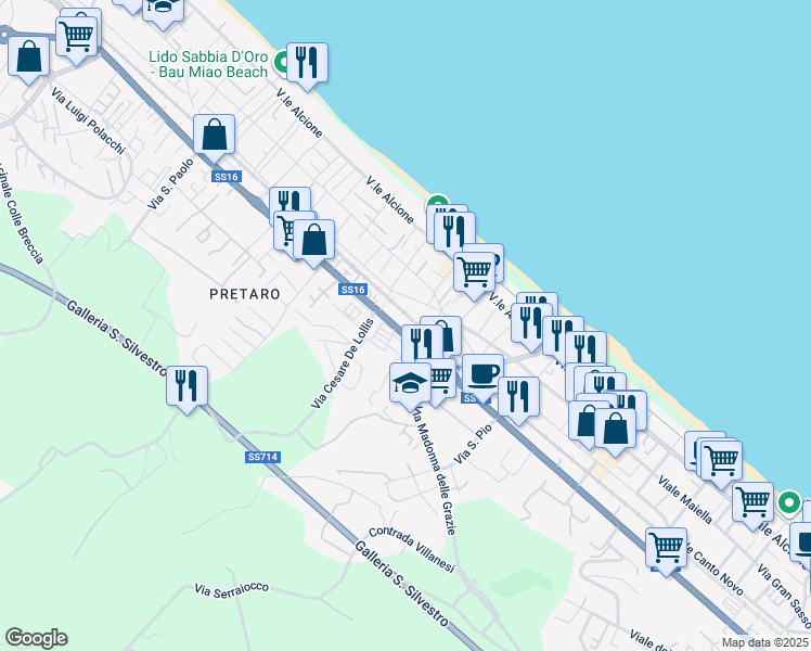 map of restaurants, bars, coffee shops, grocery stores, and more near Viale Monte Velino in Francavilla Al Mare