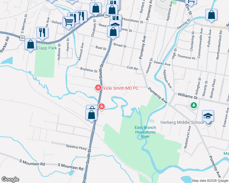 map of restaurants, bars, coffee shops, grocery stores, and more near 20 Crofut St in Pittsfield