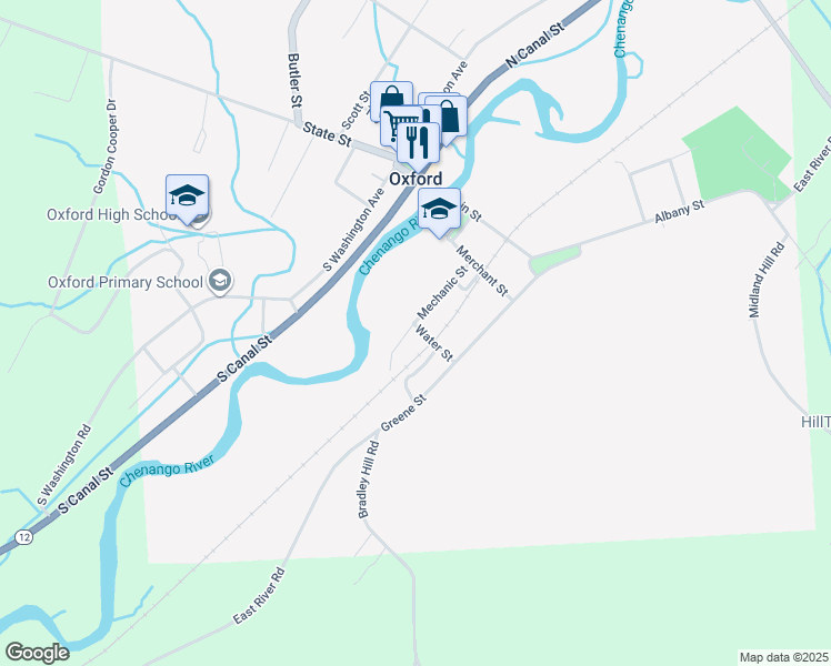 map of restaurants, bars, coffee shops, grocery stores, and more near 114 Timberline Drive in Oxford