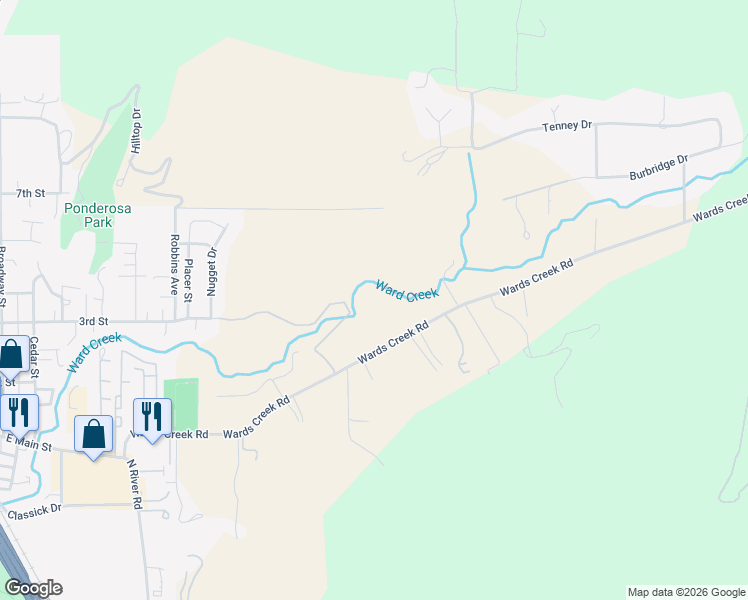 map of restaurants, bars, coffee shops, grocery stores, and more near 625 Wards Creek Road in Rogue River