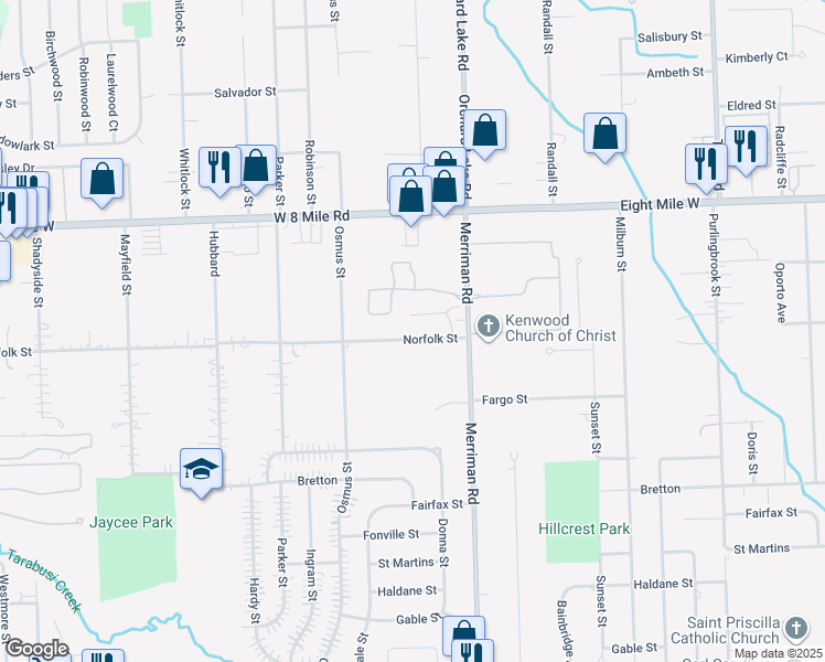 map of restaurants, bars, coffee shops, grocery stores, and more near 31628 Norfolk Street in Livonia