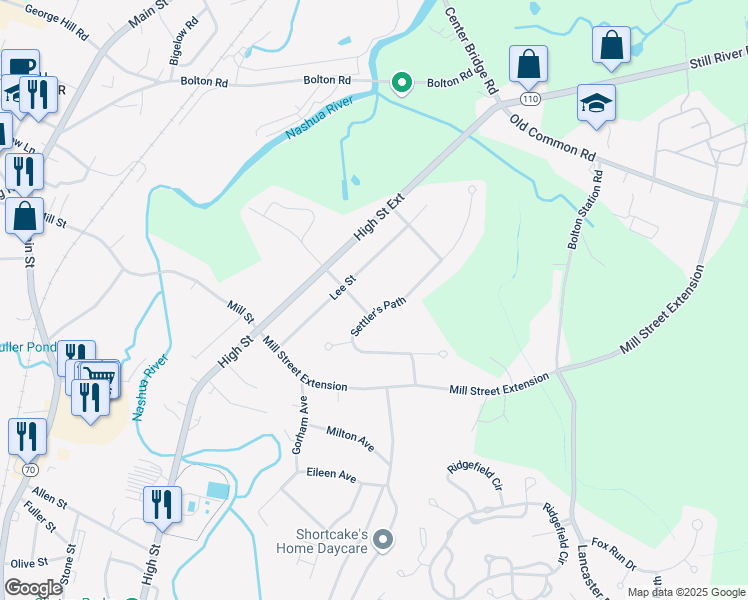 map of restaurants, bars, coffee shops, grocery stores, and more near 79 Settler's Path in Lancaster