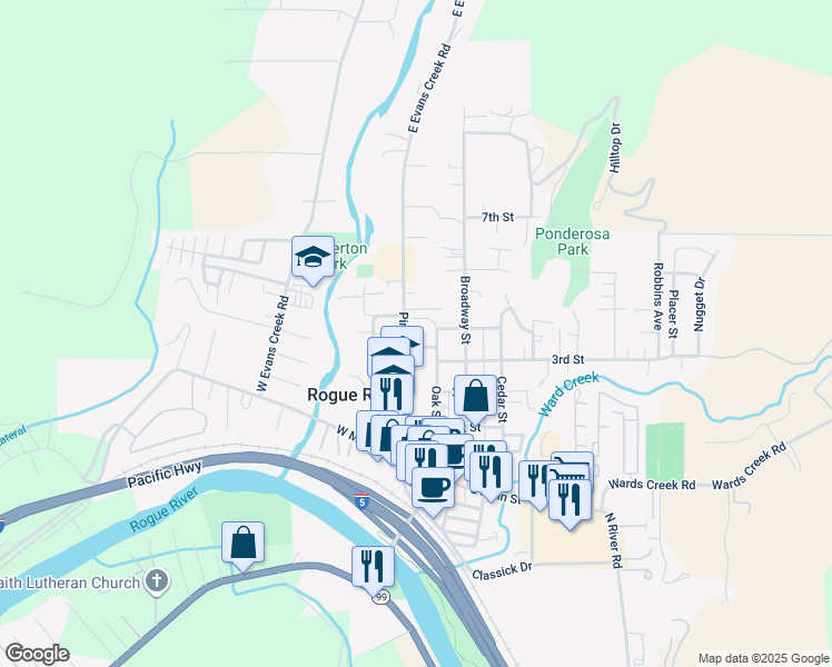 map of restaurants, bars, coffee shops, grocery stores, and more near 422 Pine Street in Rogue River