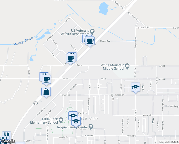 map of restaurants, bars, coffee shops, grocery stores, and more near 8400 Division Road in White City