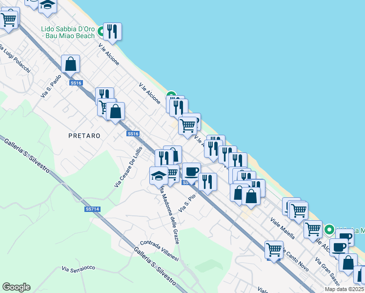 map of restaurants, bars, coffee shops, grocery stores, and more near 11A Piazza Ionio in Francavilla al Mare