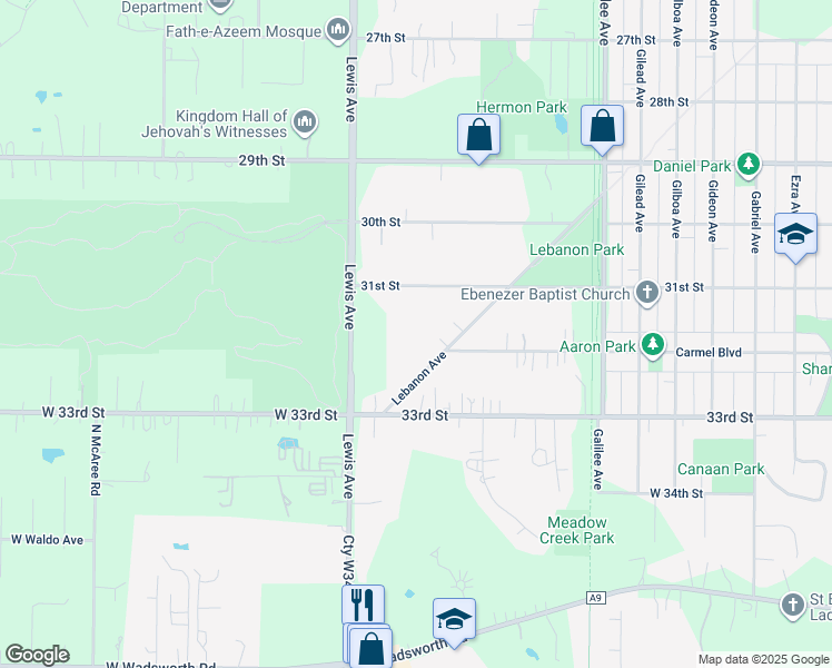 map of restaurants, bars, coffee shops, grocery stores, and more near 3204 Lebanon Avenue in Zion