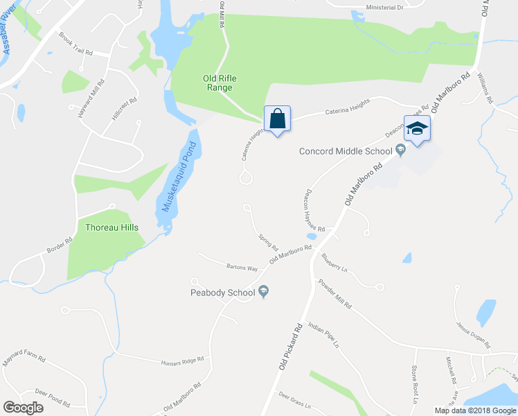 map of restaurants, bars, coffee shops, grocery stores, and more near 98 Spring Road in Concord