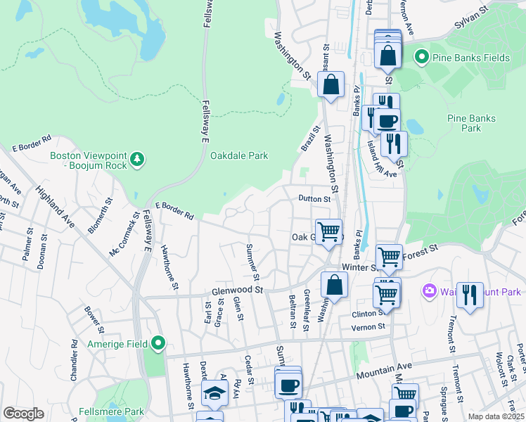 map of restaurants, bars, coffee shops, grocery stores, and more near 38 Glen Rock Circle in Malden