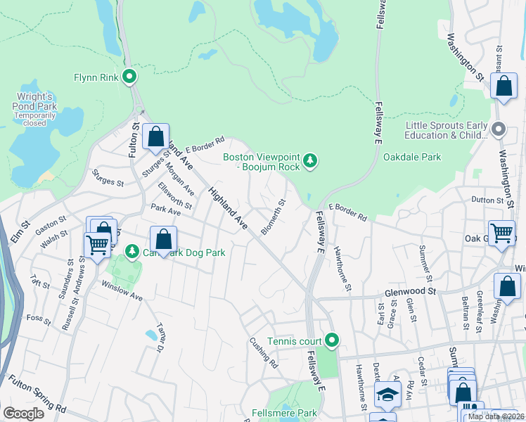 map of restaurants, bars, coffee shops, grocery stores, and more near 27 Maurice Street in Malden