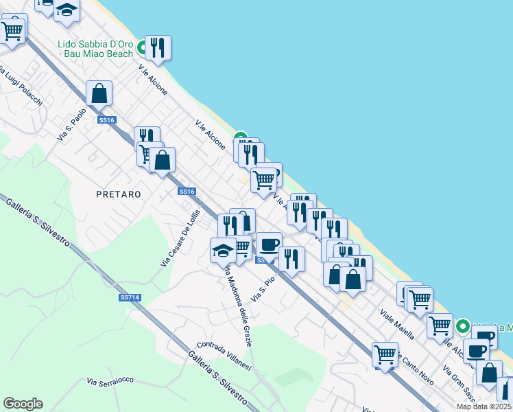 map of restaurants, bars, coffee shops, grocery stores, and more near 11A Piazza Ionio in Francavilla al Mare