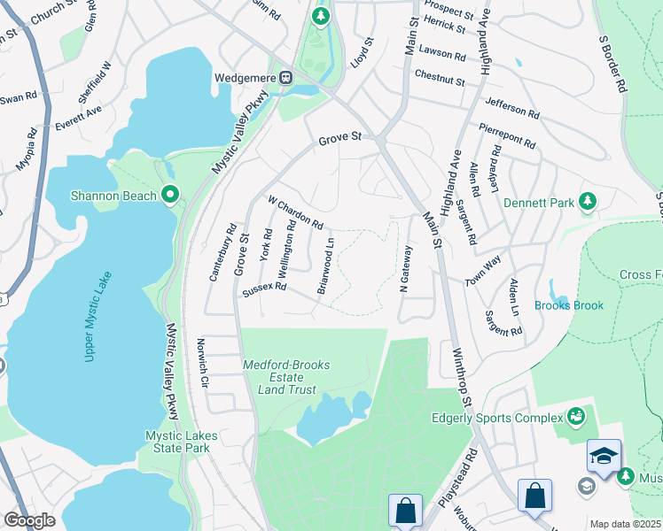 map of restaurants, bars, coffee shops, grocery stores, and more near 8 Briarwood Lane in Winchester