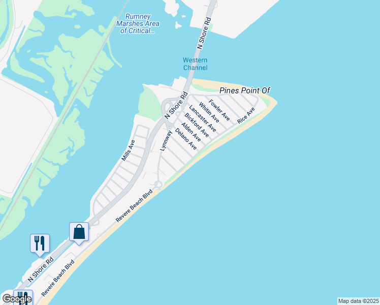 map of restaurants, bars, coffee shops, grocery stores, and more near 66 Chamberlain Avenue in Revere