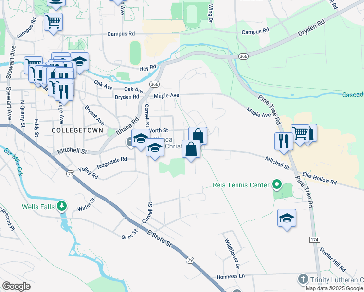 map of restaurants, bars, coffee shops, grocery stores, and more near 806 Mitchell Street in Ithaca