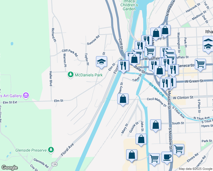 map of restaurants, bars, coffee shops, grocery stores, and more near 246 Floral Avenue in Ithaca