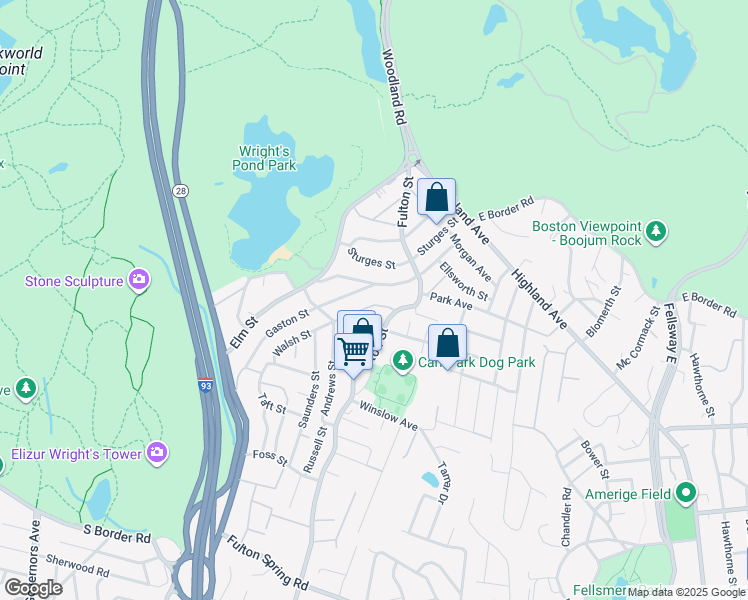 map of restaurants, bars, coffee shops, grocery stores, and more near 158 Walsh Street in Medford