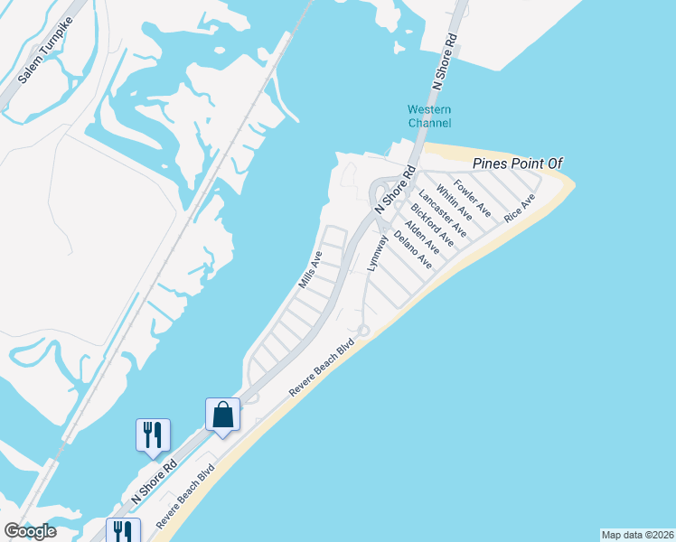 map of restaurants, bars, coffee shops, grocery stores, and more near 16 John Avenue in Revere