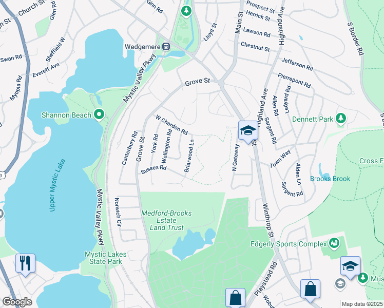 map of restaurants, bars, coffee shops, grocery stores, and more near 8 Briarwood Lane in Winchester
