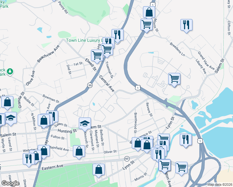 map of restaurants, bars, coffee shops, grocery stores, and more near in Malden