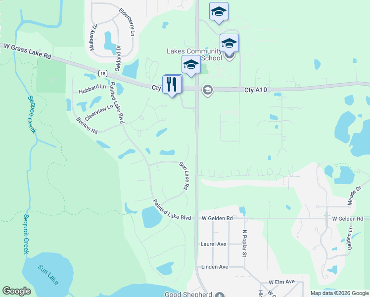map of restaurants, bars, coffee shops, grocery stores, and more near 1216 Sun Lake Court in Lake Villa