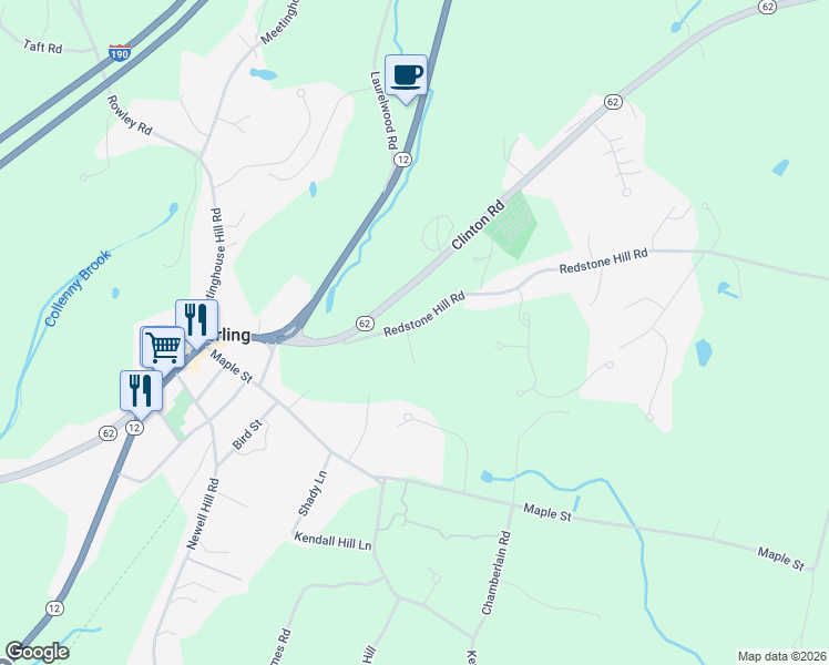 map of restaurants, bars, coffee shops, grocery stores, and more near 7 Redstone Hill Road in Sterling