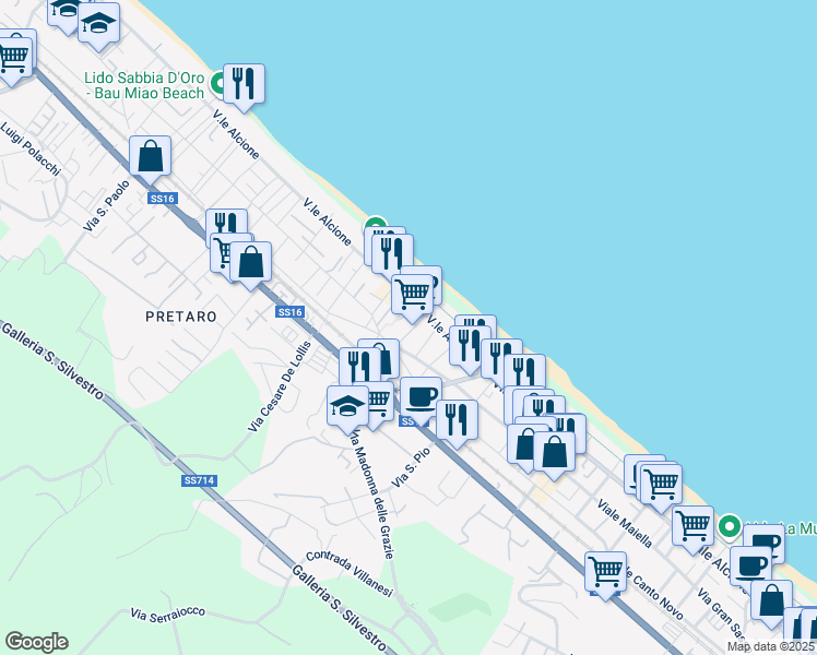 map of restaurants, bars, coffee shops, grocery stores, and more near 11A Piazza Ionio in Francavilla al Mare