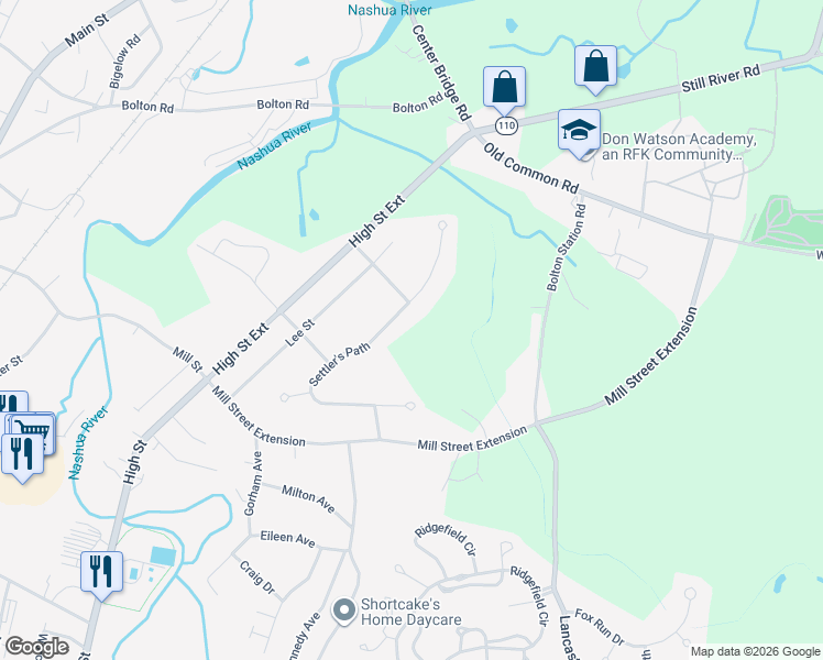 map of restaurants, bars, coffee shops, grocery stores, and more near 16 Settler's Path in Lancaster