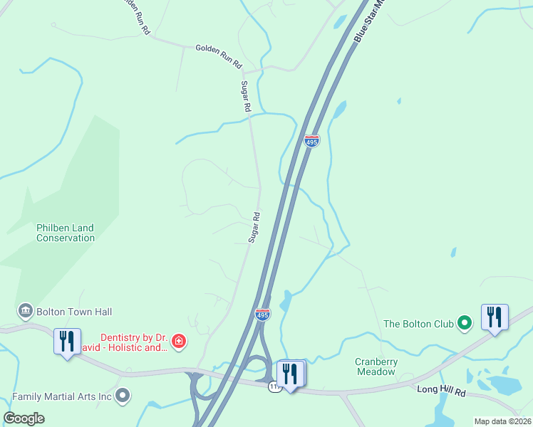 map of restaurants, bars, coffee shops, grocery stores, and more near 103 Sugar Road in Bolton