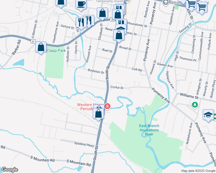 map of restaurants, bars, coffee shops, grocery stores, and more near in Pittsfield