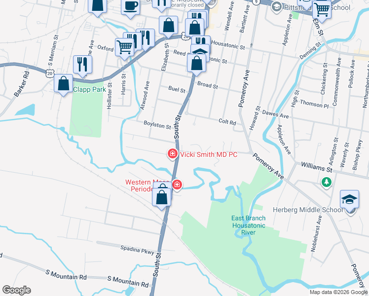 map of restaurants, bars, coffee shops, grocery stores, and more near 20 Crofut St in Pittsfield
