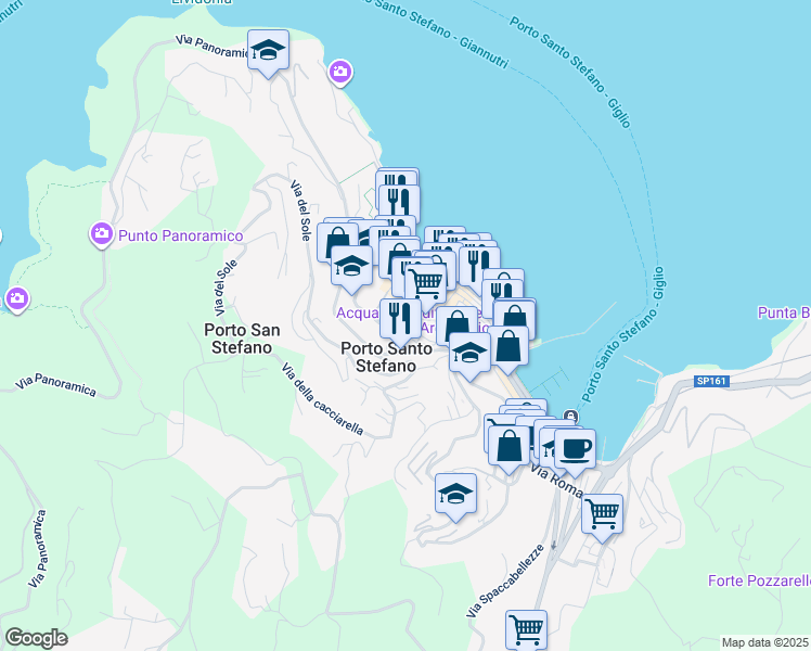 map of restaurants, bars, coffee shops, grocery stores, and more near in Porto Santo Stefano