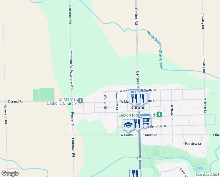 map of restaurants, bars, coffee shops, grocery stores, and more near 512 Freemont Street in Durand