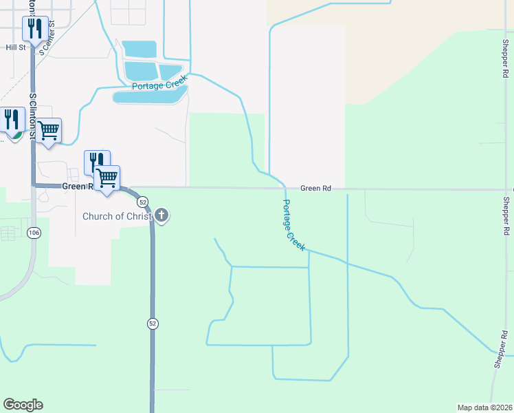 map of restaurants, bars, coffee shops, grocery stores, and more near 4866 Green Road in Stockbridge