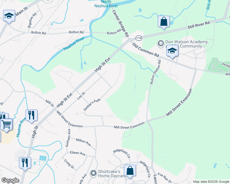 map of restaurants, bars, coffee shops, grocery stores, and more near 16 Settler's Path in Lancaster
