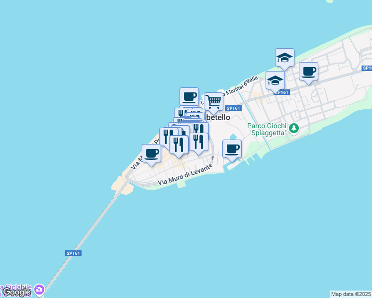 map of restaurants, bars, coffee shops, grocery stores, and more near 2 Via Veneto in Orbetello