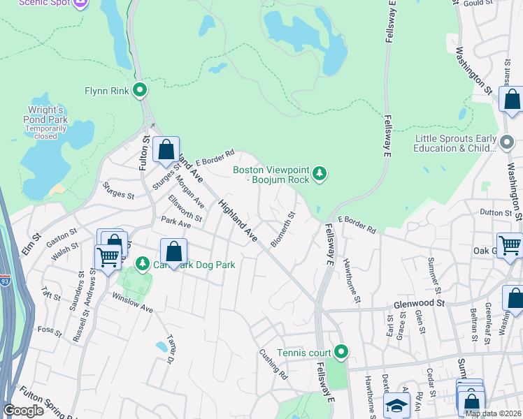 map of restaurants, bars, coffee shops, grocery stores, and more near 27 Maurice Street in Malden