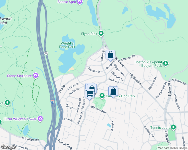map of restaurants, bars, coffee shops, grocery stores, and more near 158 Walsh Street in Medford