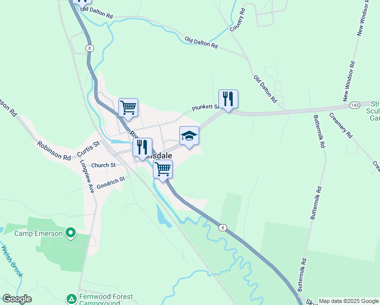 map of restaurants, bars, coffee shops, grocery stores, and more near 80 Maple Street in Hinsdale