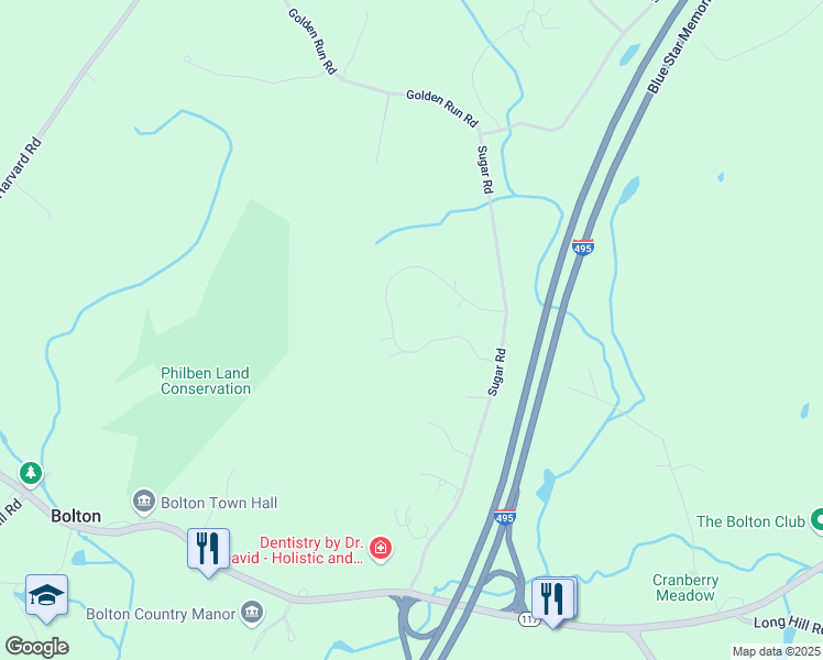 map of restaurants, bars, coffee shops, grocery stores, and more near 25 Powder Hill Road in Bolton