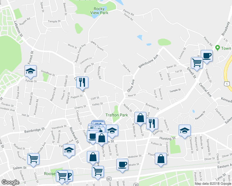 map of restaurants, bars, coffee shops, grocery stores, and more near 9 Tyler Court in Malden