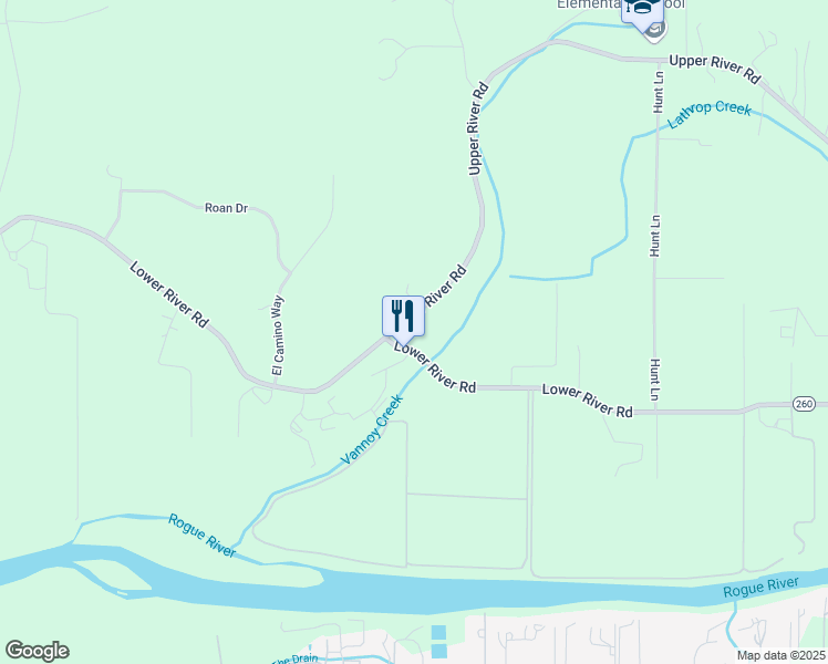 map of restaurants, bars, coffee shops, grocery stores, and more near 5791 Upper River Road in Grants Pass