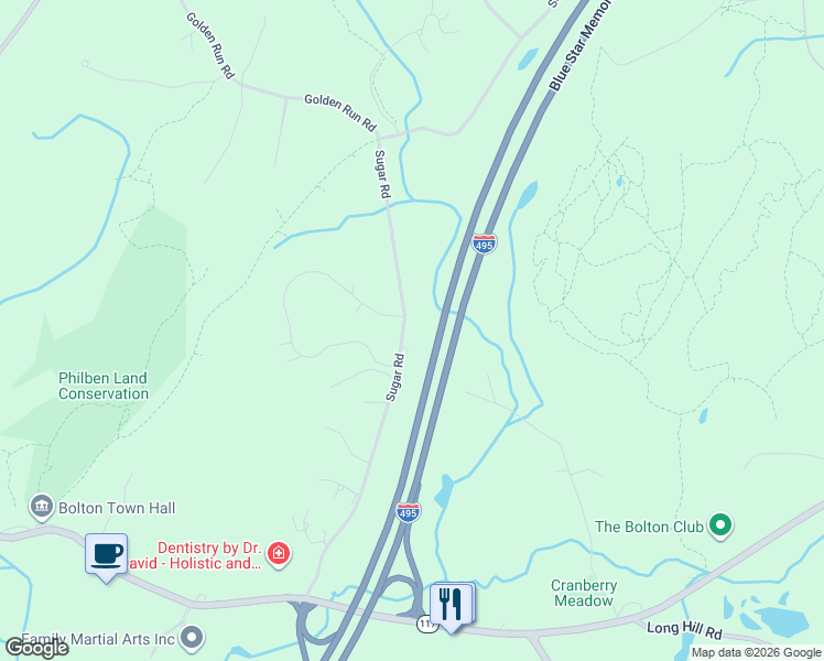 map of restaurants, bars, coffee shops, grocery stores, and more near 131 Sugar Road in Bolton