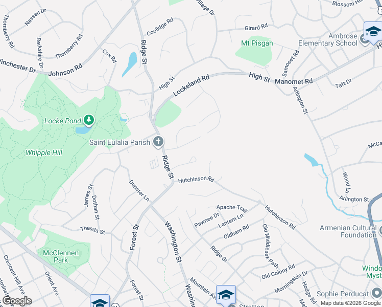 map of restaurants, bars, coffee shops, grocery stores, and more near 36 Mayflower Road in Winchester