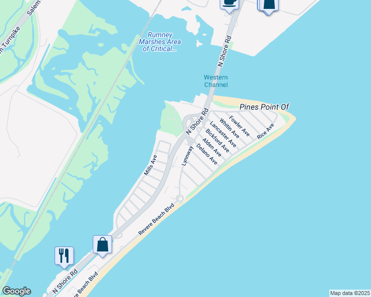 map of restaurants, bars, coffee shops, grocery stores, and more near 32 Hayes Avenue in Revere